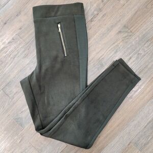 NWT‎ LOFT Zip Trim Faux Suede Leggings Dark Caper Olive Green Medium Gold Zipper